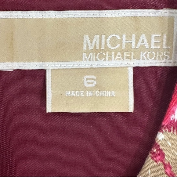 Michael Kors Floral Sleeveless Dress Red Pink Wine Gold Metal Buttons Sheath - Picture 5 of 7